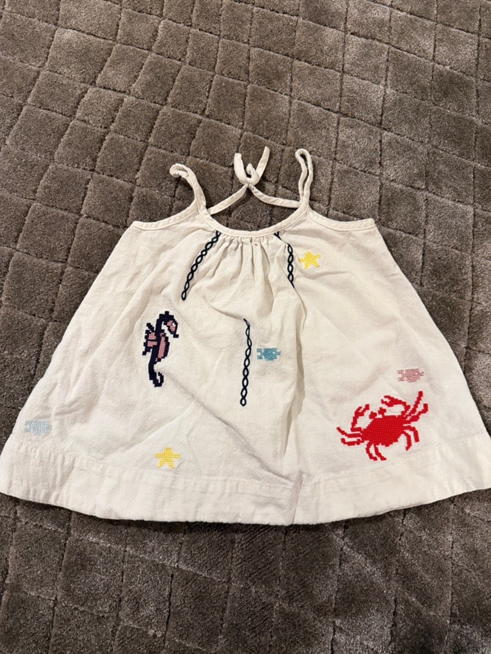 Girls White Embroidered Sea Life Tank Top